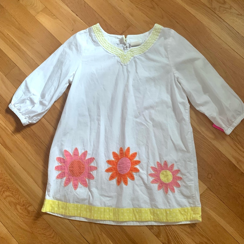 Mini Boden Girls’ 11-12Y White Tunic Cover-Up/ Dress with Floral Appliqués